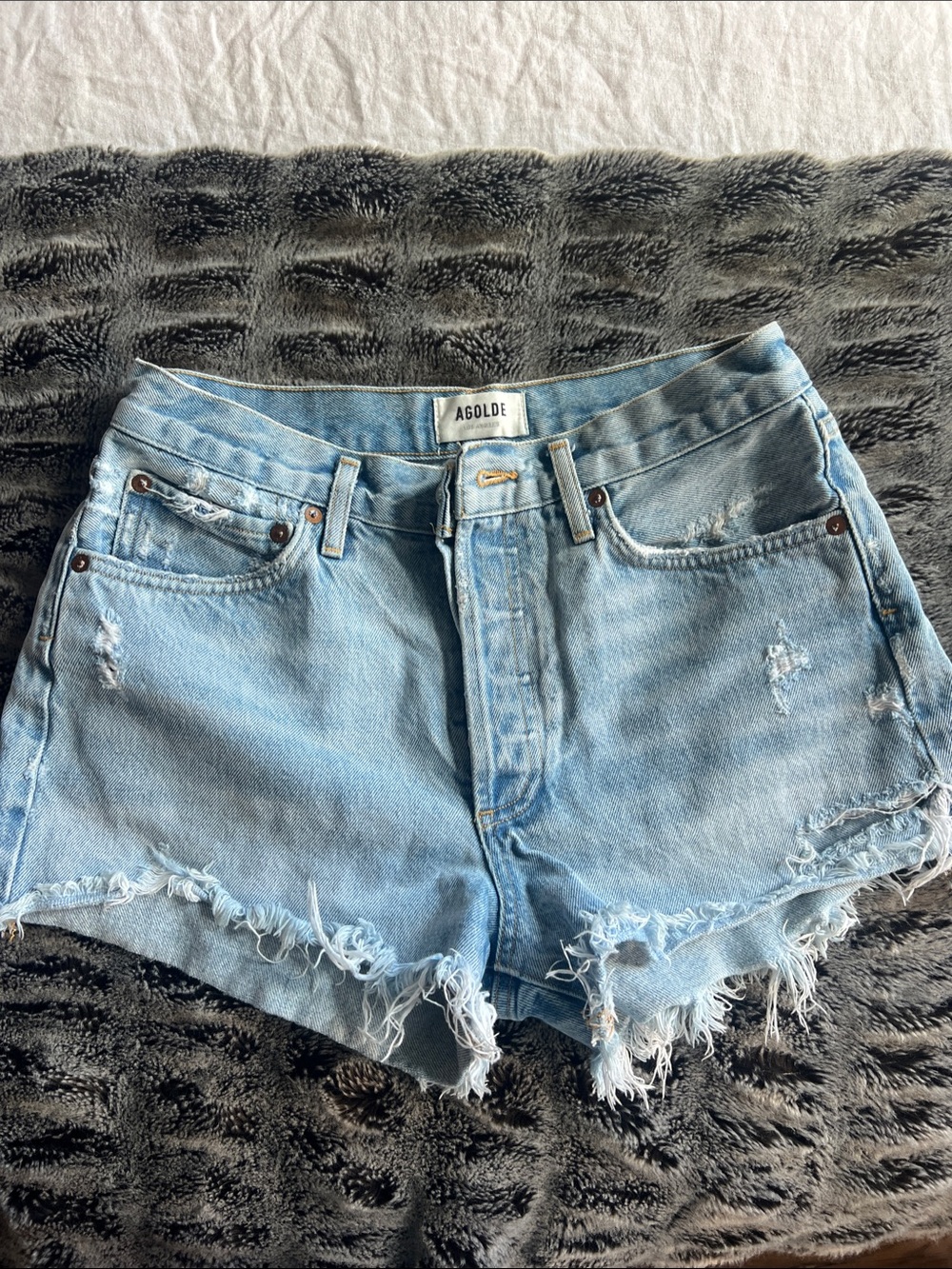 AGOLDE Parker Light Wash High-Rise Distressed Jean Shorts